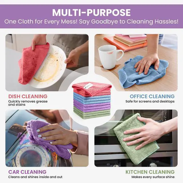 Alt view image 3 of 7 - SIFANGKE Microfiber Cleaning Cloth and Rags, 12 Pack Assorted Colorful Reusable Towels for Car, Kitchen, Bathroom, Housekeeping and Household Cleaning, 11.8" x 11.8"