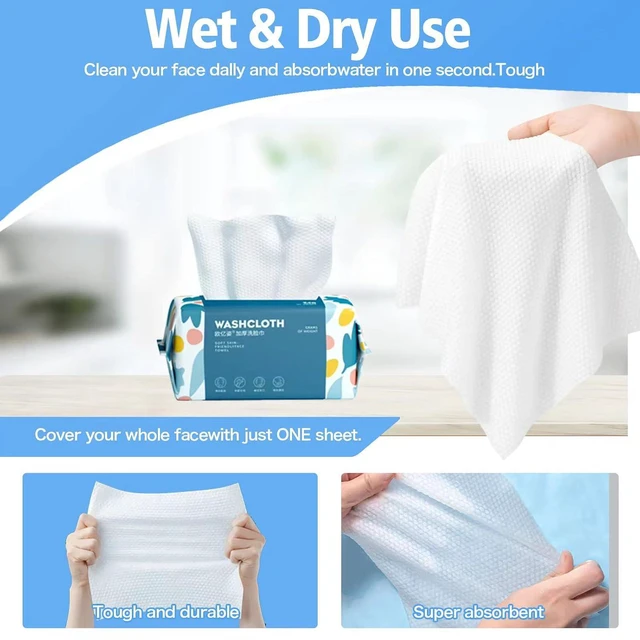 Alt view image 5 of 7 - 100 Count Disposable Face Towel,Thickening Ultra Soft Washcloths,Lint-free cotton dry wipes Multi-Purpose for Skin Care,Facial Cotton Tissue,Make-up Wipes,Face Wipes and