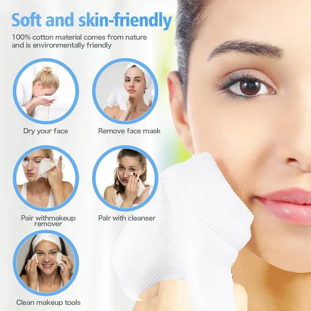 Alt view image 6 of 7 - 100 Count Disposable Face Towel,Thickening Ultra Soft Washcloths,Lint-free cotton dry wipes Multi-Purpose for Skin Care,Facial Cotton Tissue,Make-up Wipes,Face Wipes and