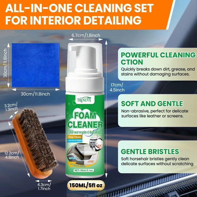 Alt view image 3 of 6 - Multifunctional Car Foam Cleaner, No-Rinse Stain Remover, Powerful Auto Interior Detailing Spray - Safe for All Surfaces, for Carpet, Seats, Leather, Fabric & Vinyl - 5oz