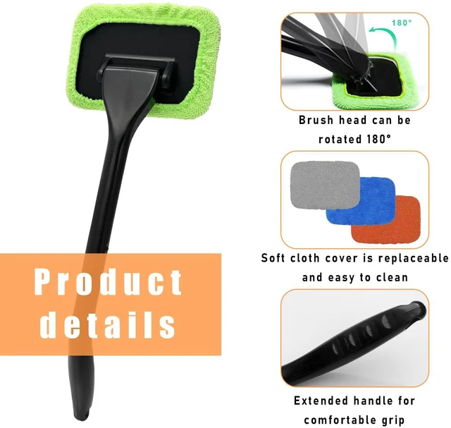 Alt view image 6 of 6 - Ohleats Car Windshield Cleaning Tool, Microfiber Window Cleaner with 4 Washable Reusable Cloth Pads and Long Handle, Auto Glass Wiper Cleaning Kit with Spray Bottle, Car