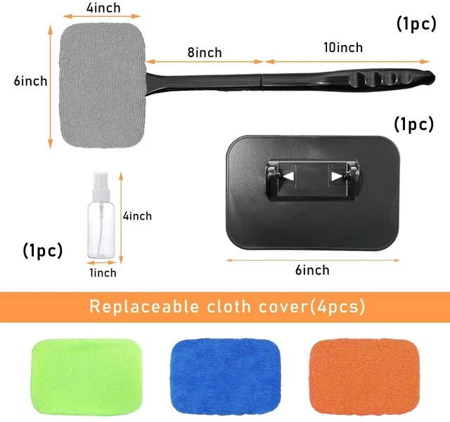 Alt view image 5 of 6 - Ohleats Car Windshield Cleaning Tool, Microfiber Window Cleaner with 4 Washable Reusable Cloth Pads and Long Handle, Auto Glass Wiper Cleaning Kit with Spray Bottle, Car