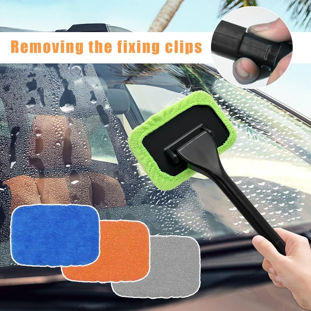 Alt view image 4 of 6 - Ohleats Car Windshield Cleaning Tool, Microfiber Window Cleaner with 4 Washable Reusable Cloth Pads and Long Handle, Auto Glass Wiper Cleaning Kit with Spray Bottle, Car