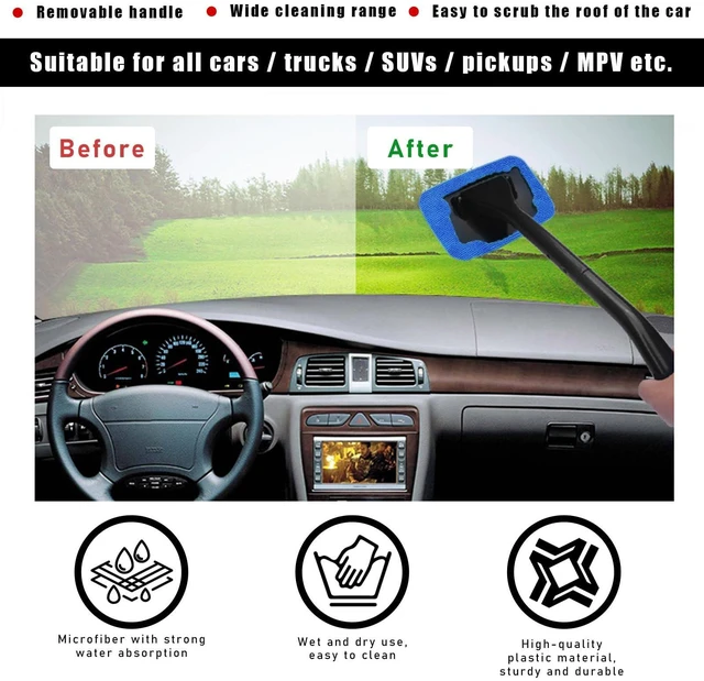 Alt view image 3 of 6 - Ohleats Car Windshield Cleaning Tool, Microfiber Window Cleaner with 4 Washable Reusable Cloth Pads and Long Handle, Auto Glass Wiper Cleaning Kit with Spray Bottle, Car