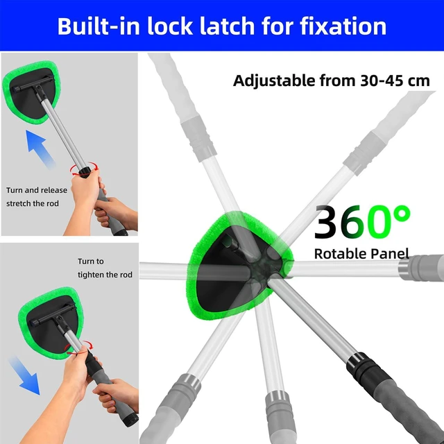 Alt view image 5 of 6 - Desin Windshield Cleaning Tool, Car Window Cleaner Windshield Cleaner with 4 Reusable and Washable Microfiber Pads and Extendable Handle Auto Inside Glass Wiper Kit (Gree
