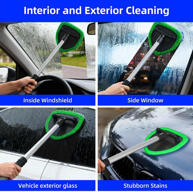 Alt view image 6 of 6 - Desin Windshield Cleaning Tool, Car Window Cleaner Windshield Cleaner with 4 Reusable and Washable Microfiber Pads and Extendable Handle Auto Inside Glass Wiper Kit (Gree