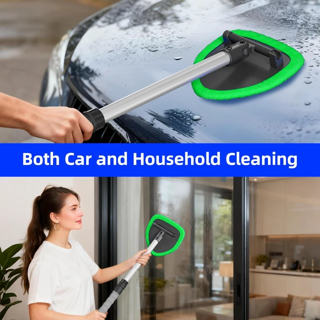 Alt view image 3 of 6 - Desin Windshield Cleaning Tool, Car Window Cleaner Windshield Cleaner with 4 Reusable and Washable Microfiber Pads and Extendable Handle Auto Inside Glass Wiper Kit (Gree