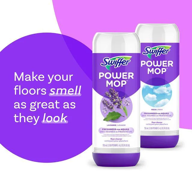 Alt view image 2 of 6 - Swiffer Power Mop Refill Solution, Lavender Scent 50.6oz All Purpose Multi-Surface Floor Cleaner for Mopping Tile, Vinyl, Laminate, Wood in Home, Bathroom, Kitchen