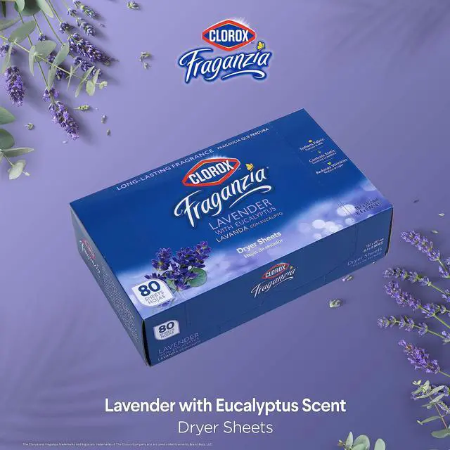 Alt view image 2 of 7 - Clorox Fraganzia Dryer Sheets Lavender Eucalyptus 80 Count