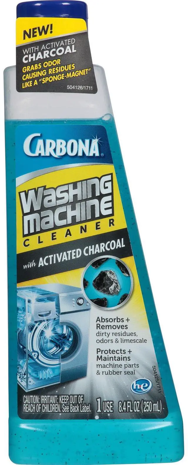 Main image of Carbona Washing Machine Cleaner with Activated Charcoal, 8.4 FL Oz, 1 Pack, Removes Odor-Causing Residues, Works in Standard & High Efficiency Washing Machines