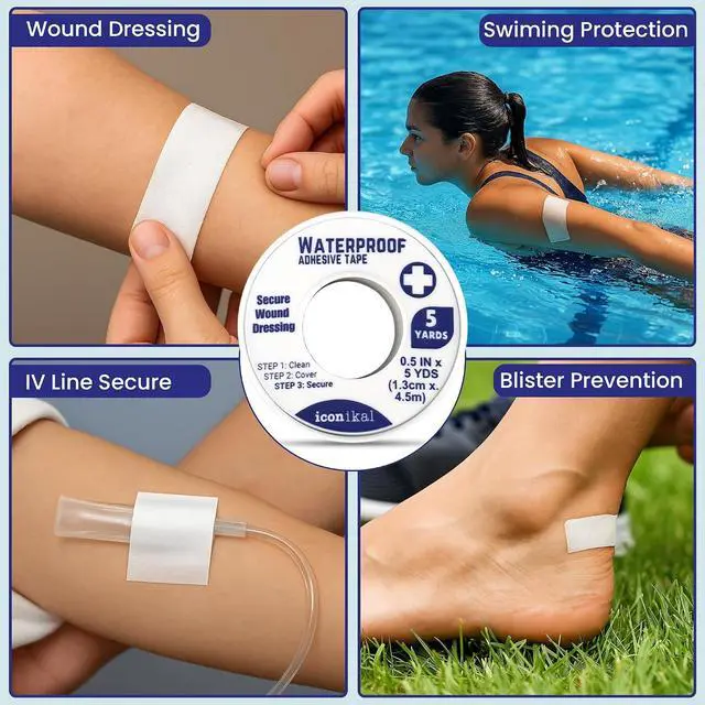 Alt view image 5 of 7 - Iconikal First Aid Waterproof Adhesive Tape, 8-Pack, 0.5 x 180 Inches, White