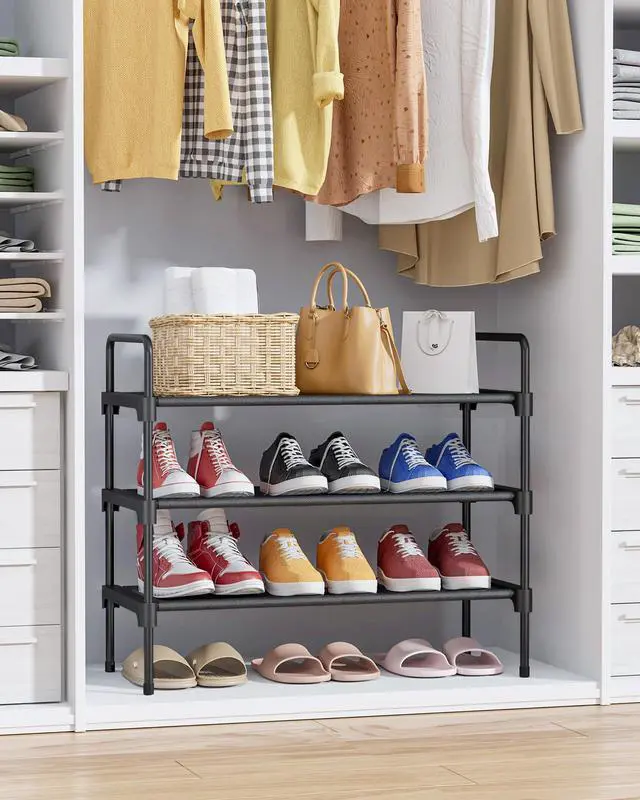 Alt view image 2 of 6 - Kitsure 3-Tier Shoe Rack, 27.6 Inches Wide, for Closet Shoe Storage, Black
