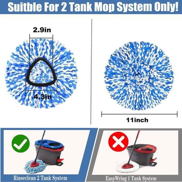 Alt view image 5 of 6 - 3-Pack Spin Mop Replacement Head for O-Ceda RinseClean Spin Mop Refill 2-Tank System, Microfiber Deep Cleaning, Machine Washable, Easy to Replace