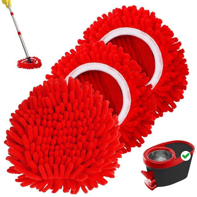 Main image of Baderke 3 Pack Chenille Duster Replacement Mop Heads Refills, Red