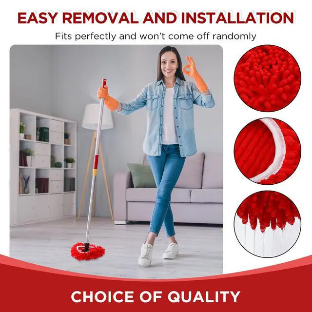 Alt view image 3 of 6 - Baderke 3 Pack Chenille Duster Replacement Mop Heads Refills, Red
