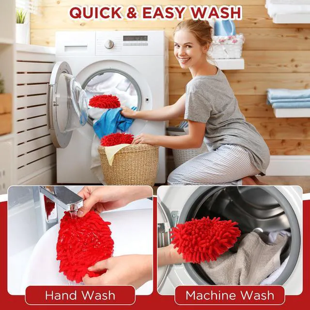 Alt view image 2 of 6 - Baderke 3 Pack Chenille Duster Replacement Mop Heads Refills, Red