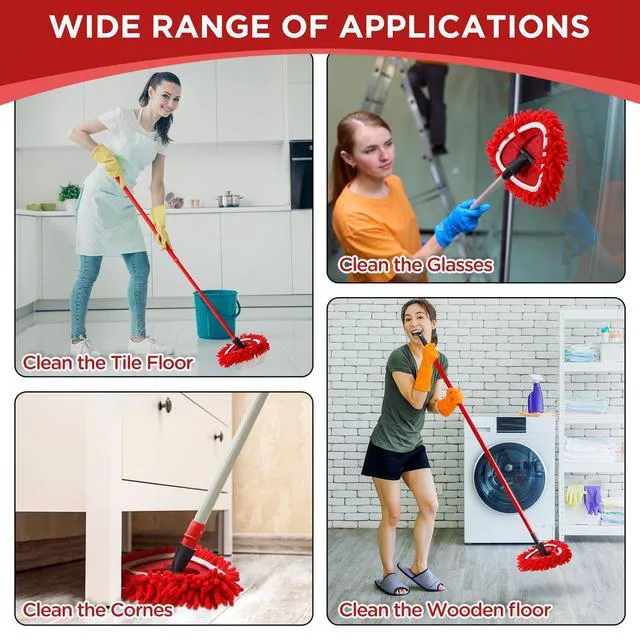Alt view image 5 of 6 - Baderke 3 Pack Chenille Duster Replacement Mop Heads Refills, Red