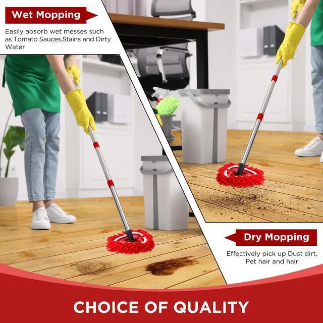Alt view image 6 of 6 - Baderke 3 Pack Chenille Duster Replacement Mop Heads Refills, Red