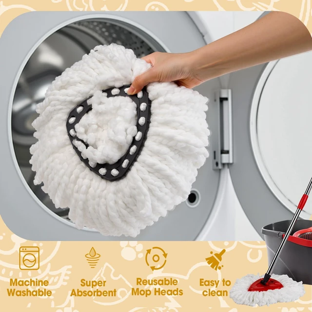 Alt view image 7 of 7 - 100% Microfiber Mop Head, 3 Pack Spin Mop Replacement Heads, Deep Cleaning