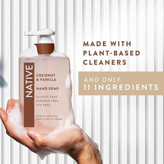 Alt view image 6 of 6 - Native Liquid Hand Soap, Coconut & Vanilla Scent, Non-Drying Formula for Soft, Smooth Hands, Made with Plant-Based Cleansers, Sulfate & Paraben Free, 13 oz Bottle
