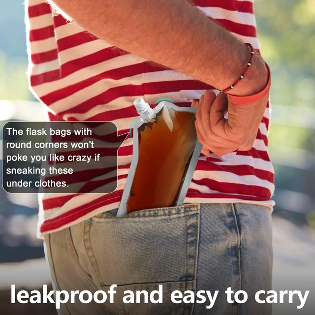 Alt view image 3 of 6 - 20 Pcs Plastic Liquor Flasks with Funnel, 16 oz, Reusable Travel Alcohol Flask Pouch, Concealable