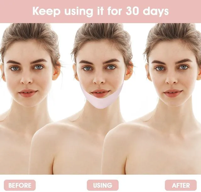 Alt view image 3 of 6 - Thinp Reusable V Line Face Lifting Chin Mask Strap for Double Chin Reduction, Skin Tightening, Anti Sagging (Pink)