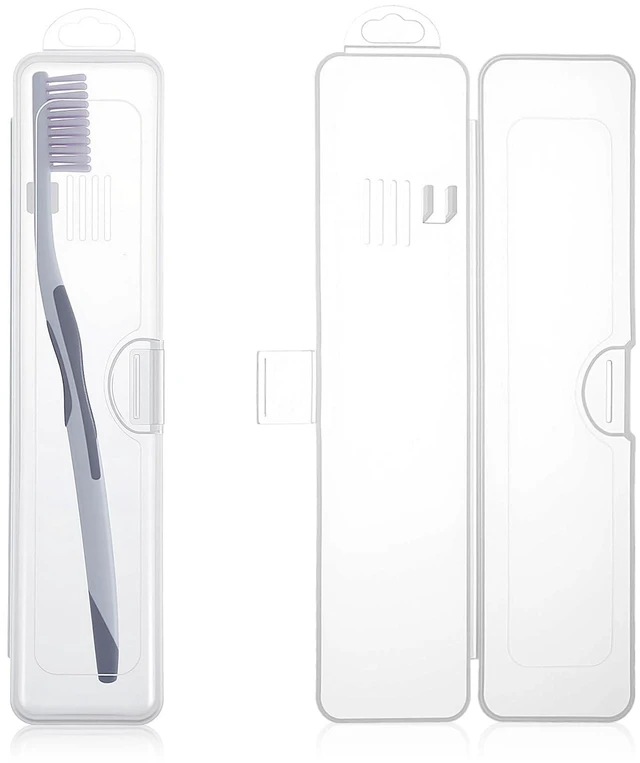 Main image of SynHHergyx Transparent Toothbrush Travel Case 2 Pack, Portable Plastic Clear Toothpaste Storage Container with Hook for Travel