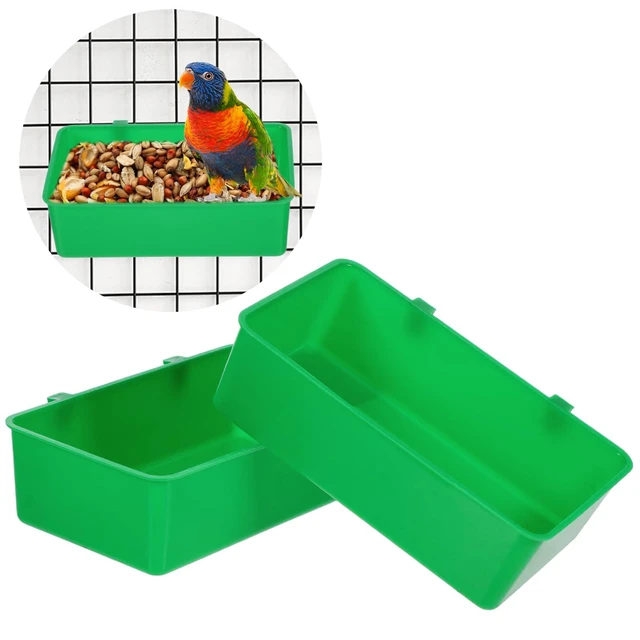 Alt view image 5 of 7 - 2 Pack Hanging Plastic Bird Cage Feeder Food Water Bowls for Parakeet, Parrot, Finches, Lovebirds (Green)
