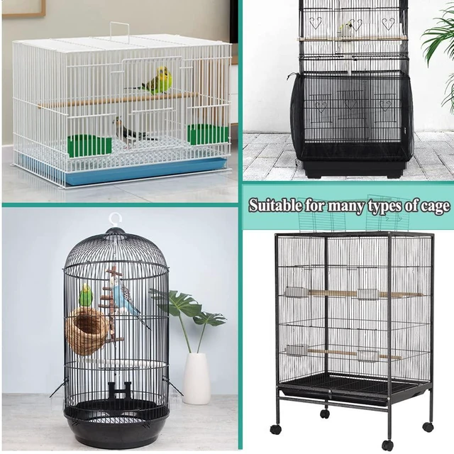 Alt view image 6 of 6 - ASOCEA Bird Cage Seed Catcher, Universal Bird Cage Cover Skirt, Adjustable Nylon Mesh Netting for Round Square Cages, 78.7Inch, Black