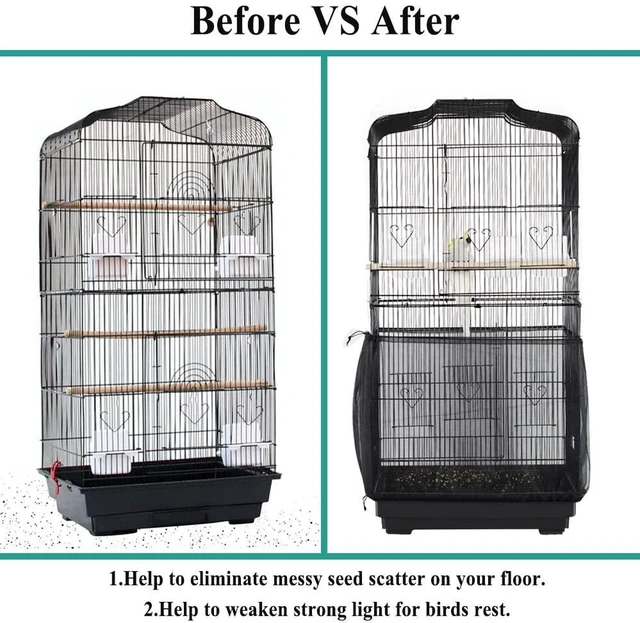 Alt view image 2 of 6 - ASOCEA Bird Cage Seed Catcher, Universal Bird Cage Cover Skirt, Adjustable Nylon Mesh Netting for Round Square Cages, 78.7Inch, Black