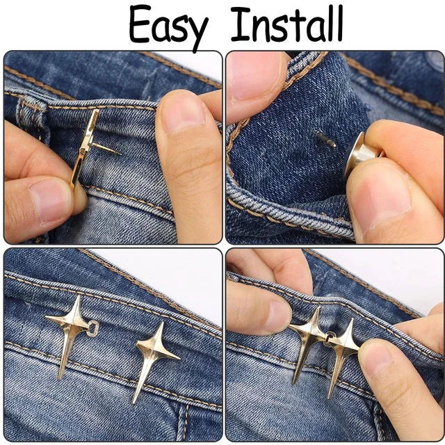 Alt view image 5 of 7 - 8 Sets Adjustable Star Button Pant Waist Tightener, No Sew No Tools Detachable Decorative Waist Buckles, Jean Buttons Pins for Loose Jeans, Pants, Skirts, Sleeves