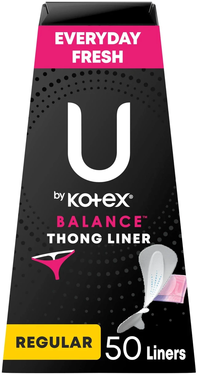 Main image of U by Kotex Balance Daily Panty Liners for Thongs, 50 Count, Wrapped, Light Absorbency, Regular Length (Packaging May Vary)