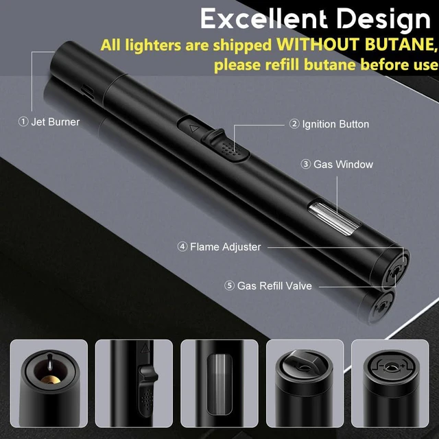 Alt view image 2 of 6 - LcFun 2 Pack Torch Lighters, Refillable Butane, Visible Fuel Window, Windproof Adjustable Jet Flame, for Candle, Grill, BBQ, Camping, Fireworks (Butane Not Included)