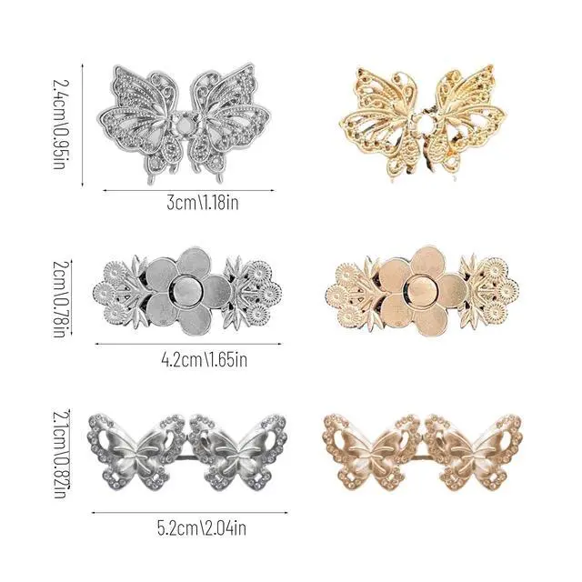 Alt view image 3 of 6 - 6 Sets Butterfly Buttons Pins Pant Waist Tightener for Loose Jeans, Reusable No-Sew Cincher Clips, Detachable Decorative Buckles Accessories for Clothing, Dresses, Skirts