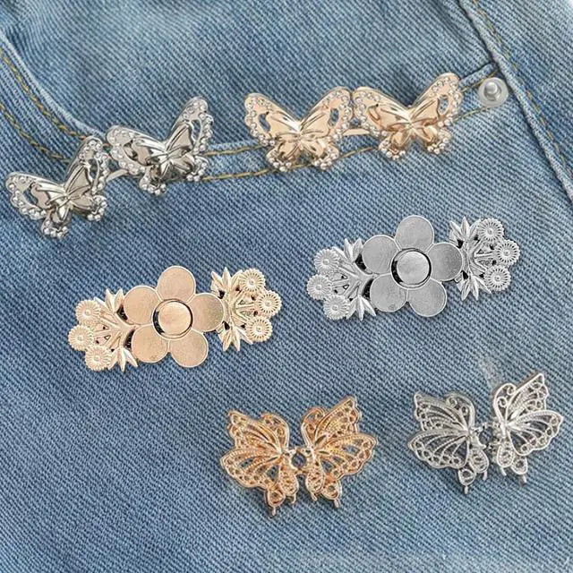 Alt view image 6 of 6 - 6 Sets Butterfly Buttons Pins Pant Waist Tightener for Loose Jeans, Reusable No-Sew Cincher Clips, Detachable Decorative Buckles Accessories for Clothing, Dresses, Skirts