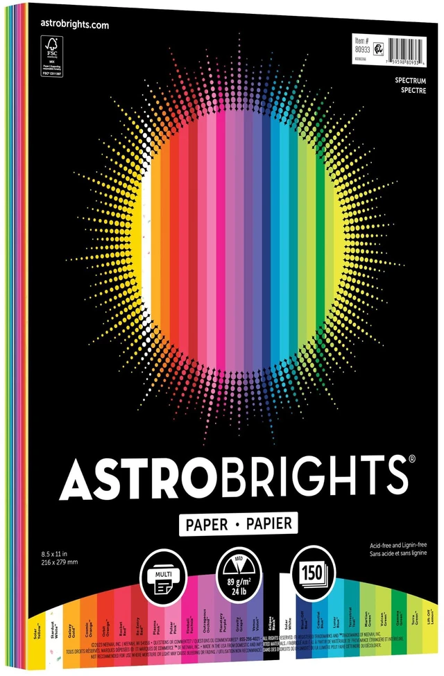 Main image of Astrobrights Colored Paper, 8.5"x11", 24lb/89gsm, Spectrum 25-Color Assortment, 150 Sheets