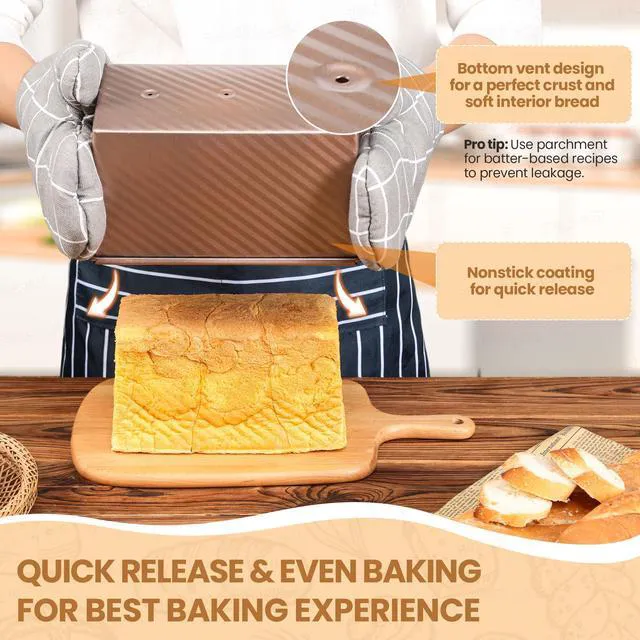 Alt view image 6 of 7 - Yupjlia Pullman Loaf Pan with Lid, 1LB, Nonstick, Even Baking, Easy Clean