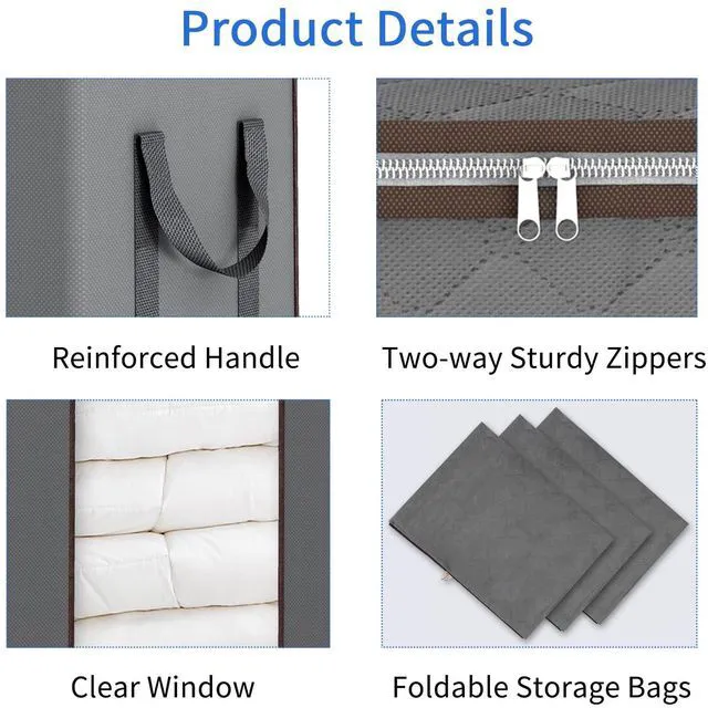 Alt view image 4 of 7 - Grey 120L Blanket Storage Bags for Comforter, Clothes, Bedding, Sheet