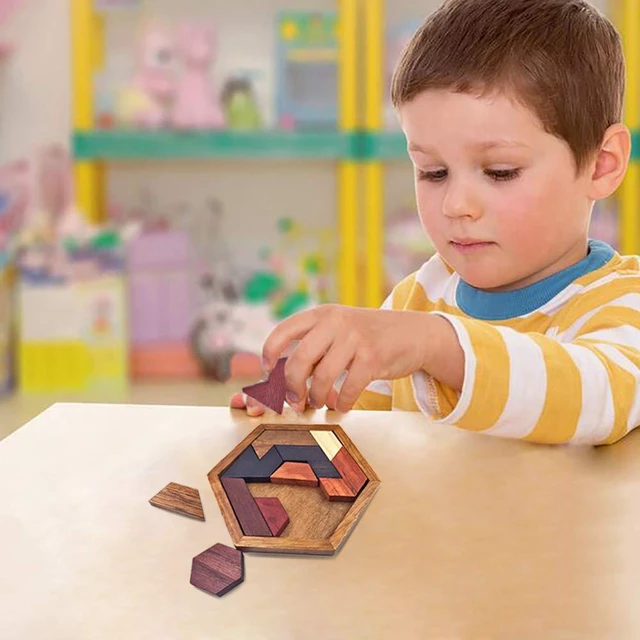 Alt view image 4 of 6 - KINGOU Wooden Hexagon Tangram Brain Teaser Puzzle
