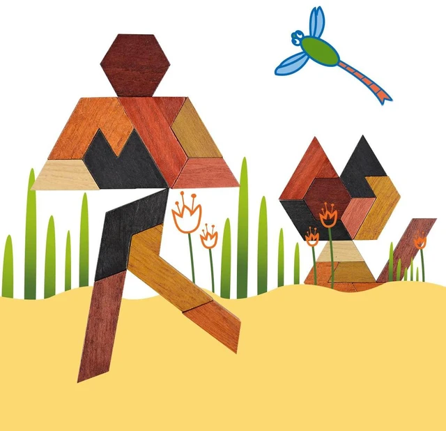 Alt view image 3 of 6 - KINGOU Wooden Hexagon Tangram Brain Teaser Puzzle