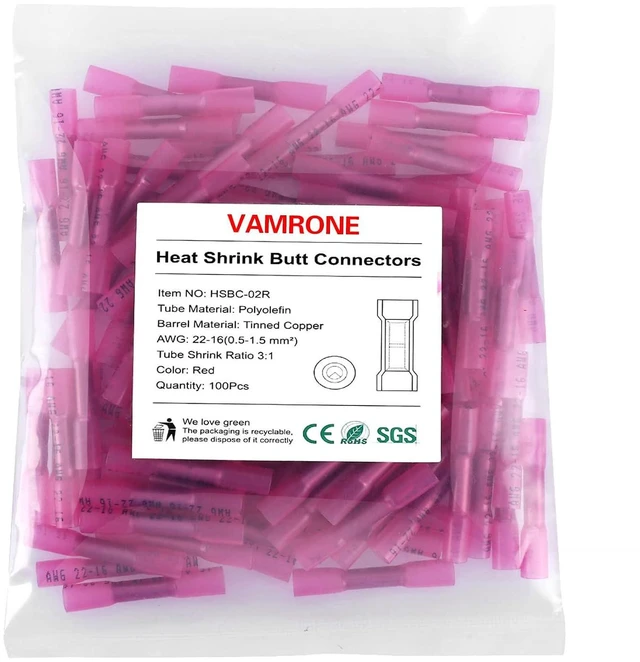 Main image of Red Heat Shrink Butt Wire Connectors 22-16 AWG 100PCS Insulated Waterproof Automotive Marine Grade for Boat Truck