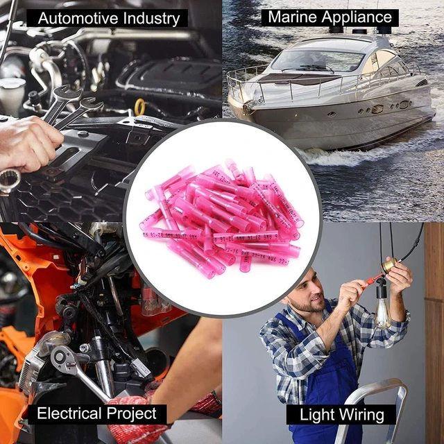 Alt view image 5 of 7 - Red Heat Shrink Butt Wire Connectors 22-16 AWG 100PCS Insulated Waterproof Automotive Marine Grade for Boat Truck