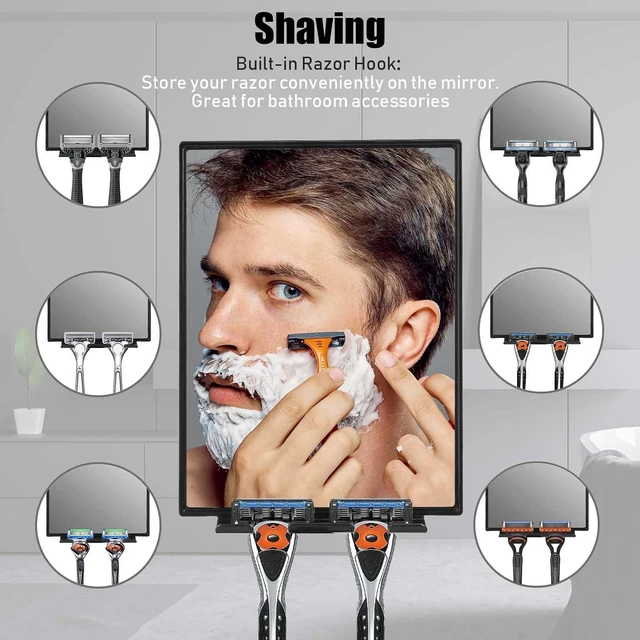 Alt view image 7 of 7 - LFOYOU Shower Mirror with Squeegee, Built-in Two Razor Holders, 360 Rotation Adjustable, for Shaving and Face Washing, Home Bathroom Accessory (Not Fogless)