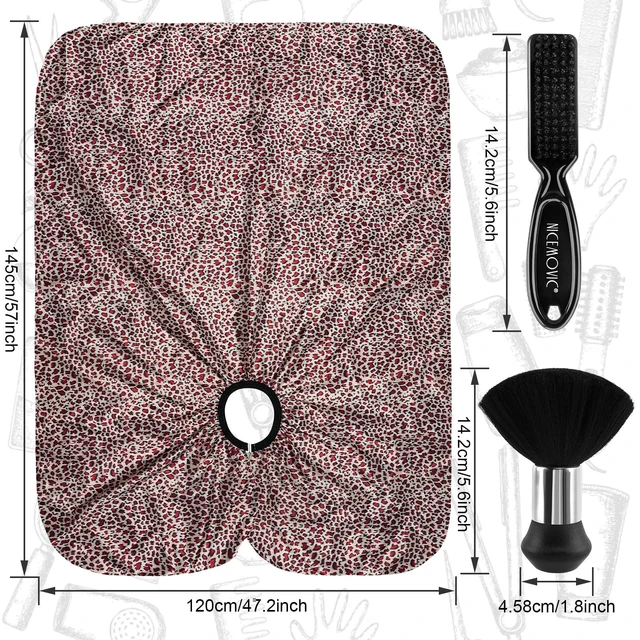Alt view image 2 of 7 - NICEMOVIC Barber Cape with Neck Duster Brush and Barber Brush, Leopard Print, Professional Barber Accessories Cleaning Supplies for Salon Haircut Styling