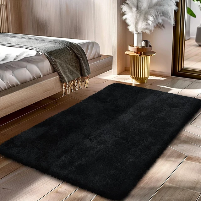Main image of Black 2x4 Fluffy Shag Area Rug for Bedroom