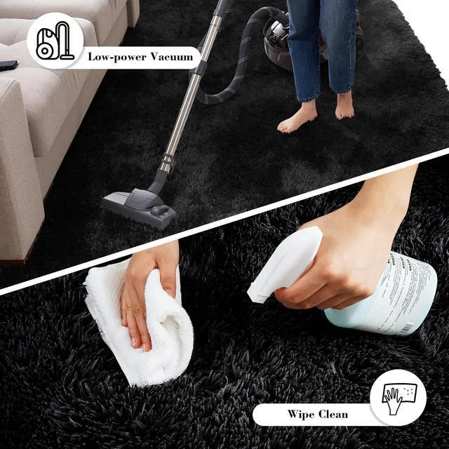 Alt view image 5 of 6 - Black 2x4 Fluffy Shag Area Rug for Bedroom