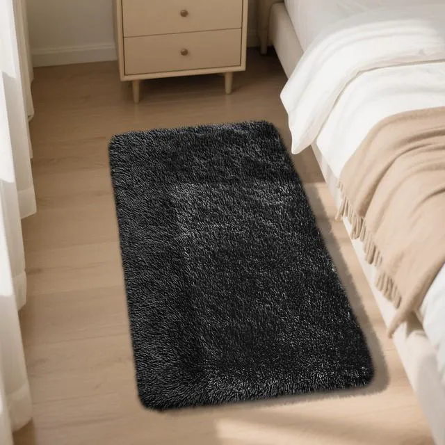Alt view image 3 of 6 - Black 2x4 Fluffy Shag Area Rug for Bedroom