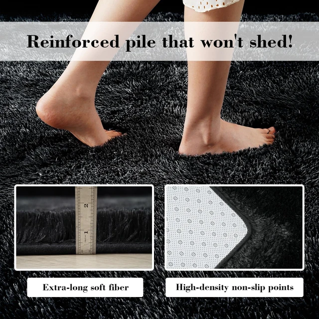 Alt view image 4 of 6 - Black 2x4 Fluffy Shag Area Rug for Bedroom