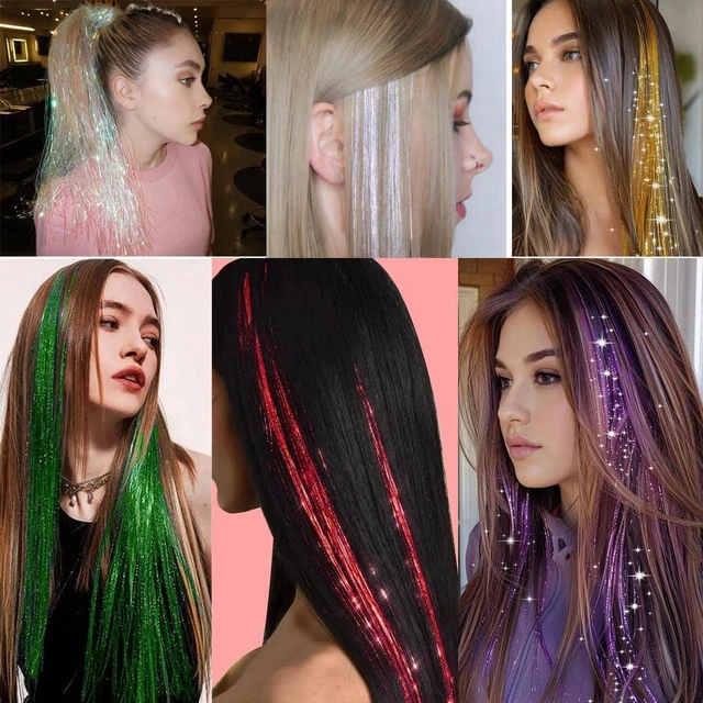 Alt view image 6 of 6 - 1600 Strands Silver Hair Tinsel Extensions 50inch 8packs for Women