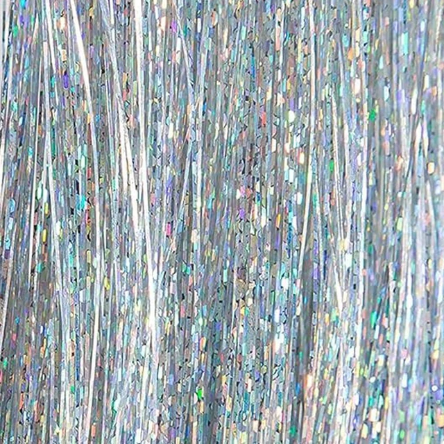 Alt view image 5 of 6 - 1600 Strands Silver Hair Tinsel Extensions 50inch 8packs for Women